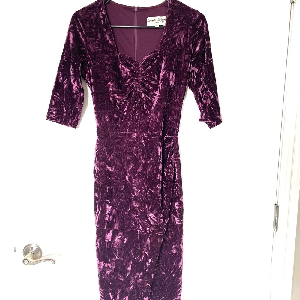 Bettie Page by Tatyana purple velvet pencil midi dress